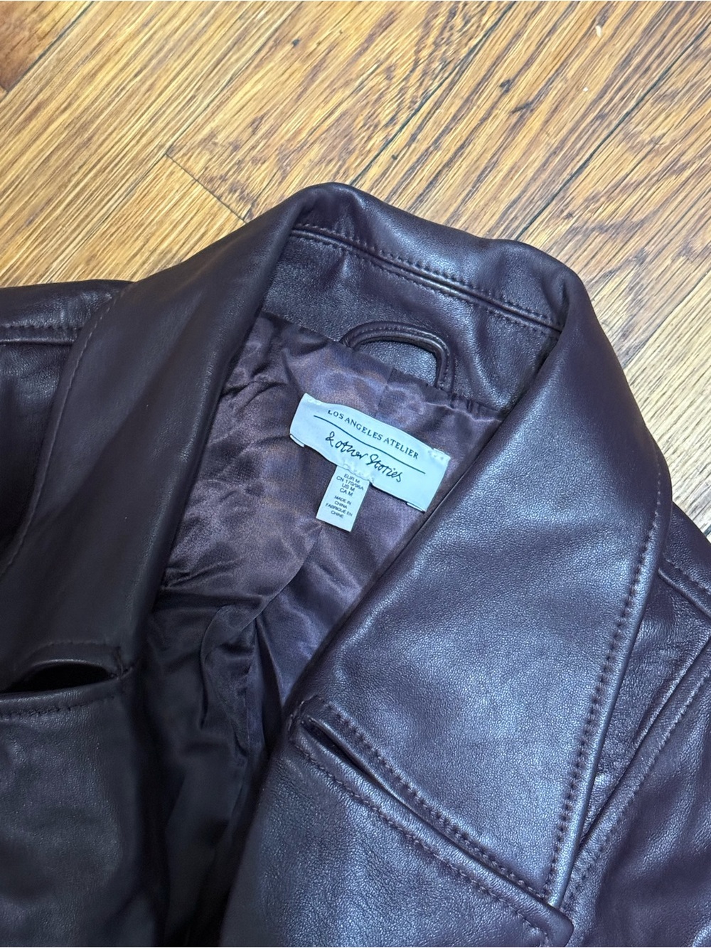& OTHER STORIES Plum Belted Leather Jacket - Picture 8 of 10